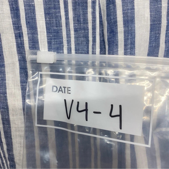 Frank & Eileen Barry 100% Linen Multi Blue Striped Button Down Blouse Shirt S - Picture 9 of 9